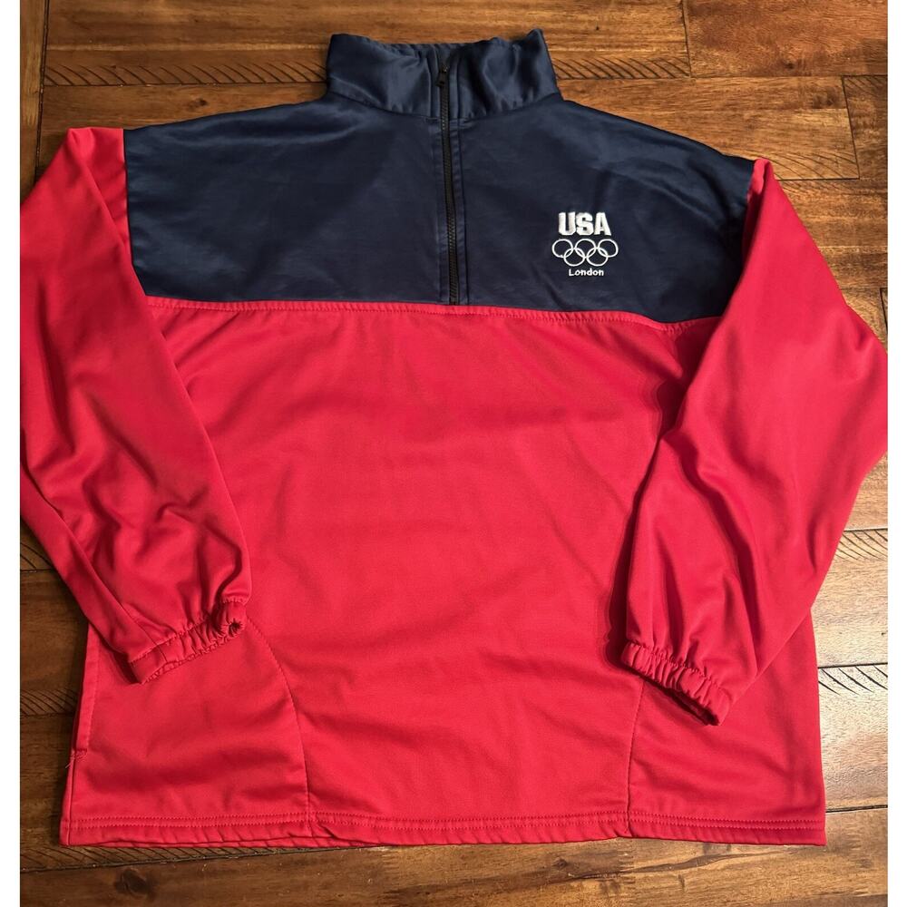USA Olympic Red Blue Men’s 1/4 Zip Light Fleece Lines Pullover- London- USA XL